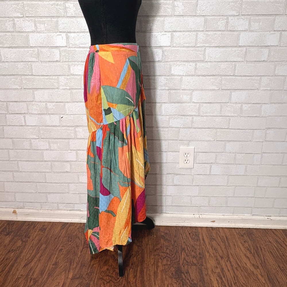 Christian Siriano Wrap Tropical Ruffle Maxi Skirt Size S Asymmetric Tiered Boho - Picture 4 of 11